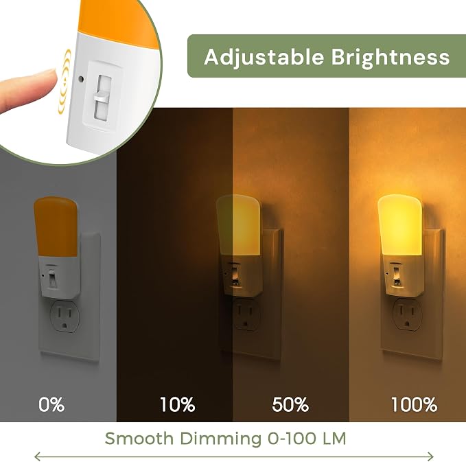 LOHAS-LED Amber Night Light, Dimmable Plug in Night Light with Light Sensor | 2 Pack, Yellow Kids Nightlights, 5-80LM Sleep Light for Nursery, Bedroom, Bathroom, Hallway, Stairway