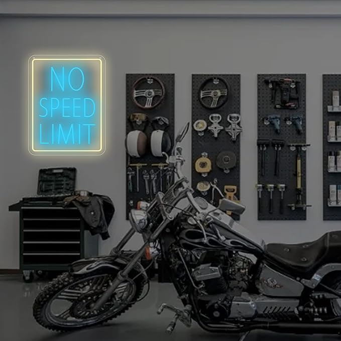 No Speed Limited LED Neon Sign, Cool Garage Sign, Race Cars Themed Bedroom Decor USB Powered Neon Light for Man Cave, Game Room, Teen Boy Decor Bar & Auto Lovers Holiday Birthday Gift