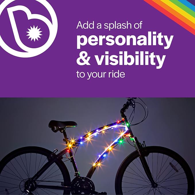Brightz CosmicBrightz LED Bike Frame Rope Light - 6.5-Foot String Rope - Battery-Powered with On/Off Switch - Ultra Bright Color Keeps Your Ride Fun and Safe for Kids, Teens, & Adults