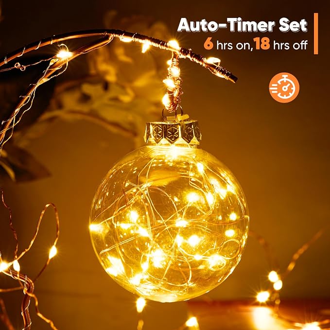 Ariceleo 2 Pack 65.6 Ft. Battery Operated Outdoor String Lights with Remote & Timer, LED Warm White Fairy Lights, Waterproof Twinkle Lights for Bedroom, Dorm, Mason Jar, Wedding, Party, Christmas