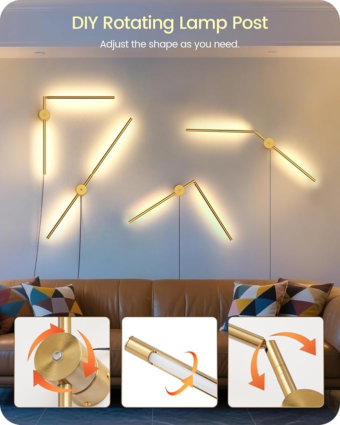 33" Wall Sconces Set of 2 with Remote Control, Dimming & 3 Color Temperatures, Plug-in Gold Wall Lights for Bedroom, Living Room, Adjustable Brightness & Rotatable Lamp Post, D09YBP205