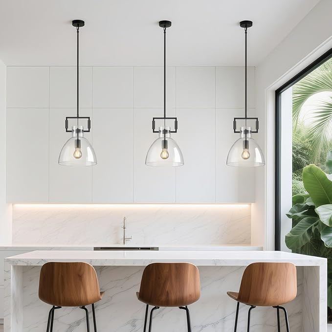 Mondern Large Black Kitchen Island Pendant Light, 10 '' W 1-Light Glass and Brass Island Pendant Lights,Farmhouses Pendant Light, for Kitchen,Bathroom