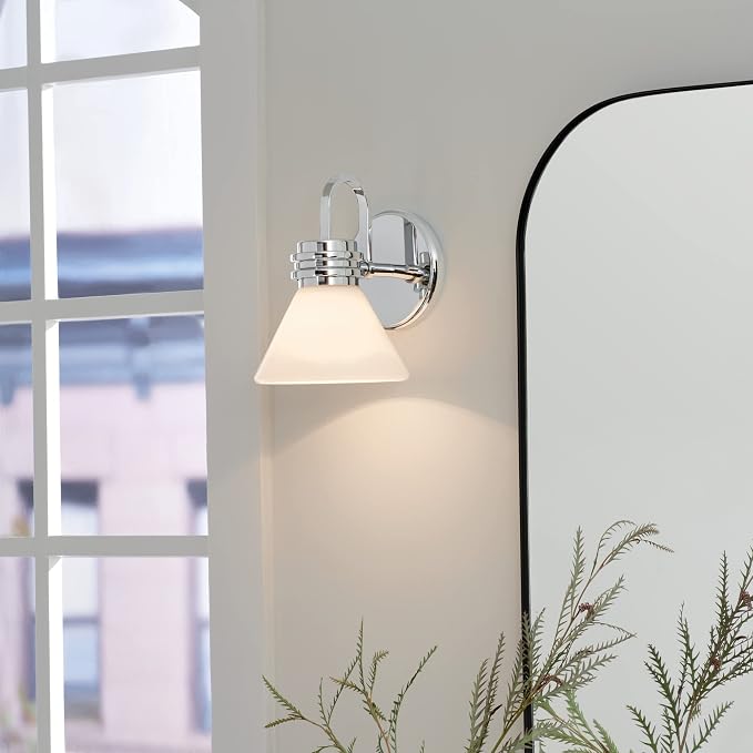 Kichler Farum 7.25" 1-Light Wall Sconce with Opal Glass in Chrome, for Fireplace, Kitchen, Bedroom, Hallway, or Vanity, (7.25" W x 9.5" H) 55153CH