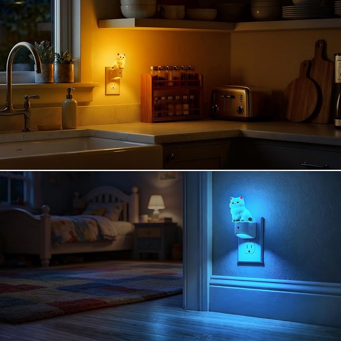 Night Light for Kids,Ragdoll Cat Night Lights Plug into Wall | 8 Colors+ Soft White 3000K Nightlight,Dusk to Dawn Sensor,Nightlights for Kids Room Bedroom,Birthday Gift,2 Packs