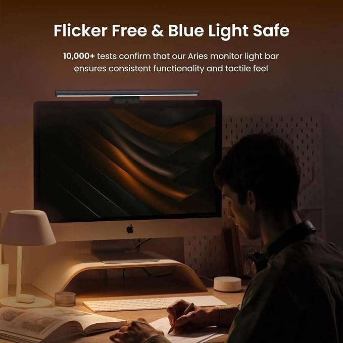 YEELIGHT Monitor Light Bar with Remote, Computer Monitor Lamp for Home Office Gaming, 250LM No Glare Eye-Care Screen Bar, Touch Control USB Desk Lamp with Stepless Dimming for Flat & Curved Monitor