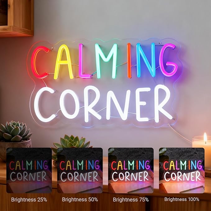 Calming Corner Neon Sign for Wall Decor, Calm Down Corner Supplies | Library Classroom School Counselor Office Decorations for Classroom Preschool, Boho Classroom Decor, 6.5ft USB, 14.5“x8.2"