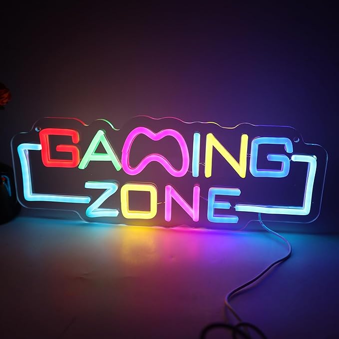 Gaming Zone LED Neon Sign, Cool Gamer Room Wall Decor Dimmable USB Powered Neon Light for Game Room, Bedroom,Man Cave Streaming & E sports Setup Holiday Birthday Gift