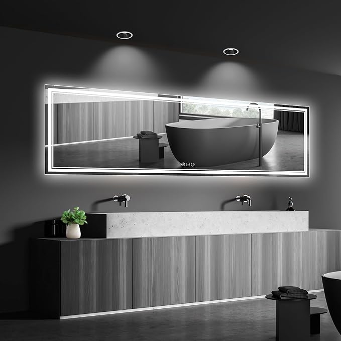 Ratsamee 96x36 Inch LED Bathroom Mirror with Frontlit & Backlit, Lighted Mirror for Bathroom Wall with 3-Color Dimmable & Anti-Fog, Vanity Mirror with Lights