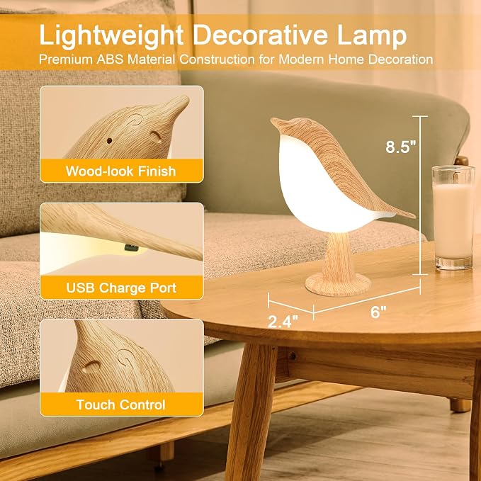 Deogos Small Desk Lamp, Cute Bird Light Cordless Lamp with 3 Color Temperature and Touch Sensor,Kids Night Light with Rechargeable Battery for Bedroom Nightstand Bedside Table Room Decor | Cute Bird Night Light, Rechargeable Table Lamp with 3 Color Mod...
