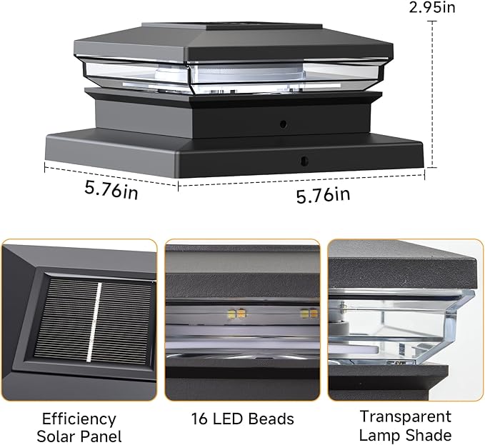 Solar Post Cap Lights, Fence Post Solar Lights 8 Pack, Waterproof Outdoor Post Lights with 2 Color Modes, for Garden Deck Patio, 4x4 5x5 6x6 Wooden/Vinyl Posts