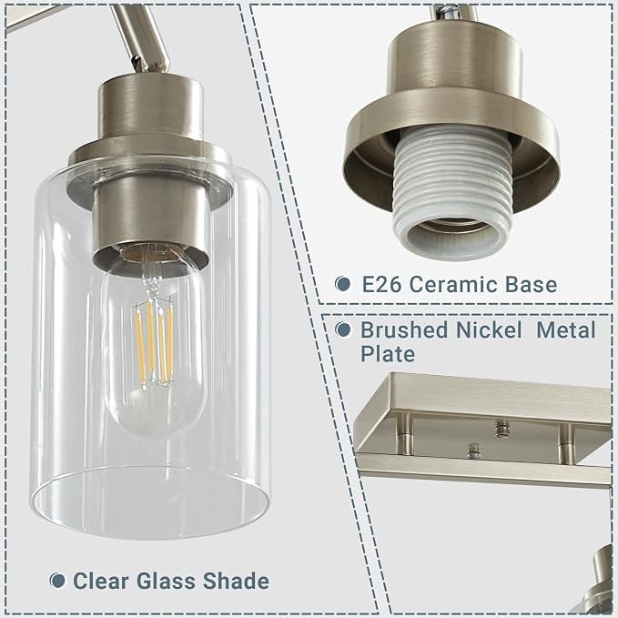 LOUSACE 4-Light Brushed Nickel Track Lighting Kit with Clear Glass, Modern Track Light Fixtures Flush Ceiling Mounted, Tracking Vanity Lighting Rotatable Spotlight for Kitchen Bathroom Accent Shop