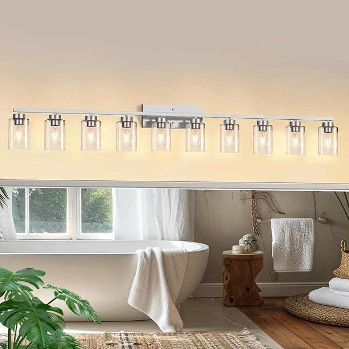 IZORRO Modern Bathroom Light Fixtures, 10 Light Brushed Nickel Vanity Lights, Bathroom Lighting Fixtures Over Mirror with Clear Glass for Living Room Cabinet Bedroom