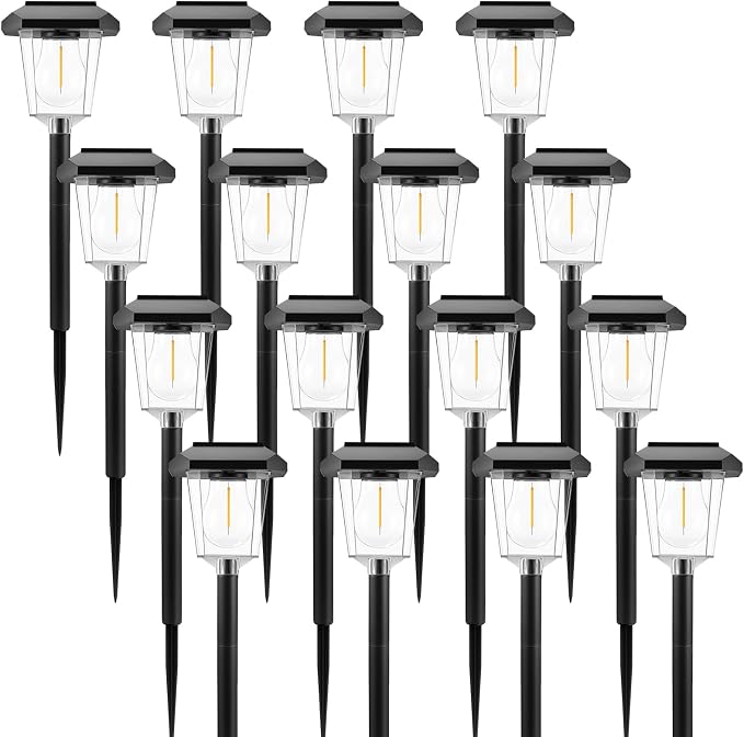16Pack Solar Pathway Lights Outdoor, Warm White LED Waterproof Solar Lights | Garden Light Solar Powered, Long Lasting, Auto On/Off, 3000K, Stake Landscape Lighting for Outside, Walkway, Lawn, Yard Decor