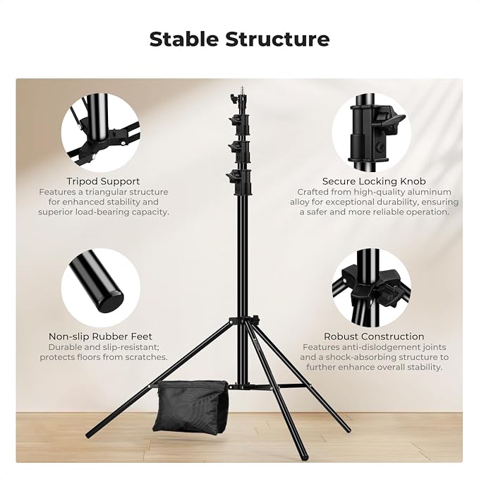 K&F CONCEPT Air Cushioned Light Stand, 53-157" Height, 1/4"-3/8" Adapter | 13.1ft Heavy Duty Photography Tripod Stand, Max Load 17.6 lbs, Sandbag Included for Studio Softbox COB Light, TL15