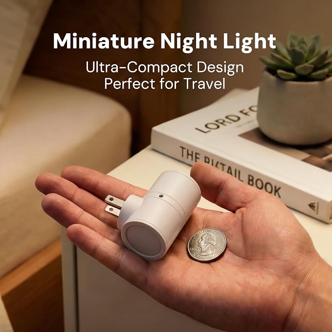 L LOHAS LED Night Light, Soft White 3000K, Light Sensor, White Shade,4 Pack | 50/100LM Dimmable, Plug into Wall, Rotating Nightlight Plug in Wall, Adults Kids Hallway Bedroom Bathroom Stairway Kitchen