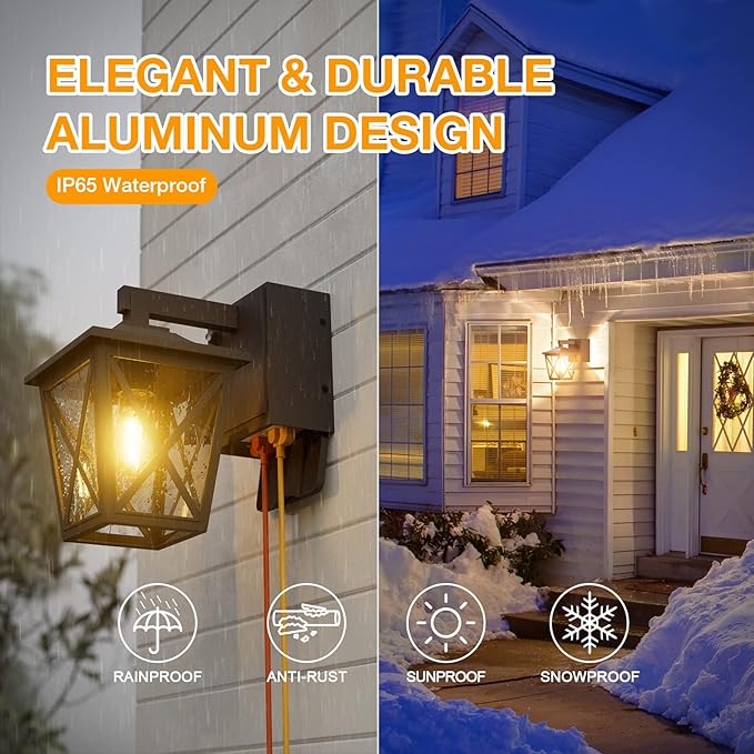 Ehaho Porch Lights with Outlet, Dusk to Dawn Outdoor with Outlet Built-in, Waterproof Anti-Rust Aluminum Outside Light with GFCI Outlet, Wall Sconce Light with Plug for Front Door (Black 1PC)