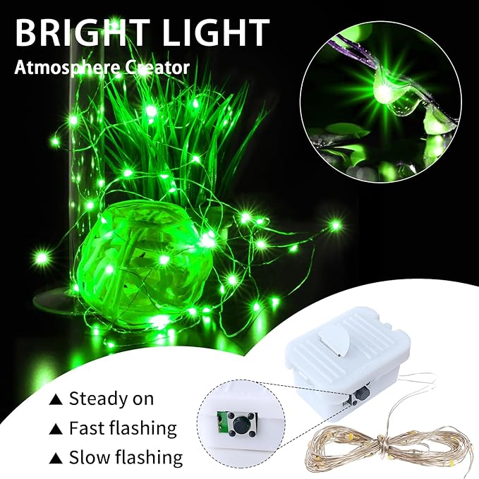 12 Pack Green Fairy Lights Battery Operated, 7ft 20 LED Mini String Twinkle Lights for St. Patrick's Day Christmas Halloween Mason Jars Centerpiece Table Decorations (12, Green)