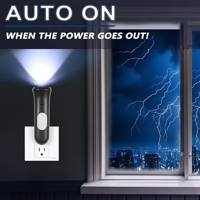 ROSSEX 4 in 1 Emergency Power Failure Lights for Home, 9 Pcs Rechargeable LED Flashlight, Automatic Turn-On Power Outage Light Plug in Wall for Snow Storm Weatheready, Black