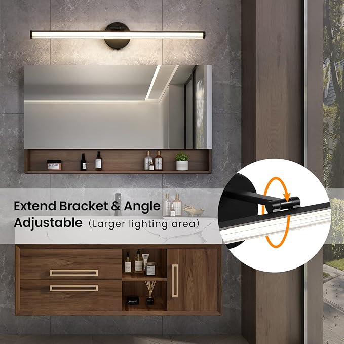 KAISITE Bathroom Vanity Light Over Mirror - 30 Inch Black Vanity Light Fixture 24W 4000K Dimmable Modern LED Vanity Lighting Fixture Rotatable Bath Vanity Light Bar for Bathroom