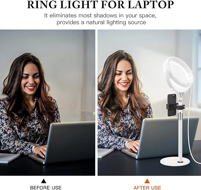 8 inch Desk Ring Light with Stand, Adjustable Zoom Lighting for Computer | Circle Light for Video Conference, Zoom Calls, Virtual Meeting, Video Recording, Streaming, Podcast, Webcam