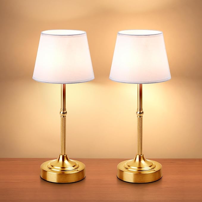 LUTEC 2 Pack Cordless Table Lamp, Battery Operated Lamp with 3 Color Temps and Stepless Dimming, 5200mAh Portable Rechargeable Table Lamp for Restaurant/Bedroom/Bars/Outdoor (Brushed Gold)