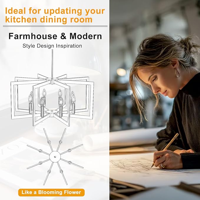 27.6"Modern Black Chandelier for Dining Room, 8-Light Easy To Install Farmhouse Dining Room Light Fixture Over Table, Industrial Hanging Pendant Lights for Kitchen Island, Living Room, Foyer, Entryway