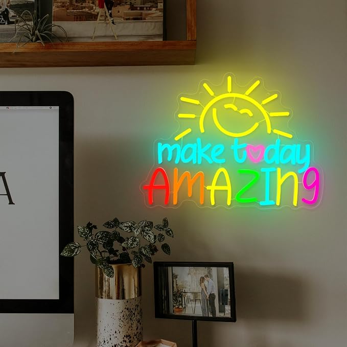 Make Today Amazing Neon Sign Inspirational Letter Neon Light for Wall Decor | Lemon Yellow Sunrise LED Neon Lights Sign for Classroom Office Bedroom Wedding Cafe Birthday Party Backdrop Decorations