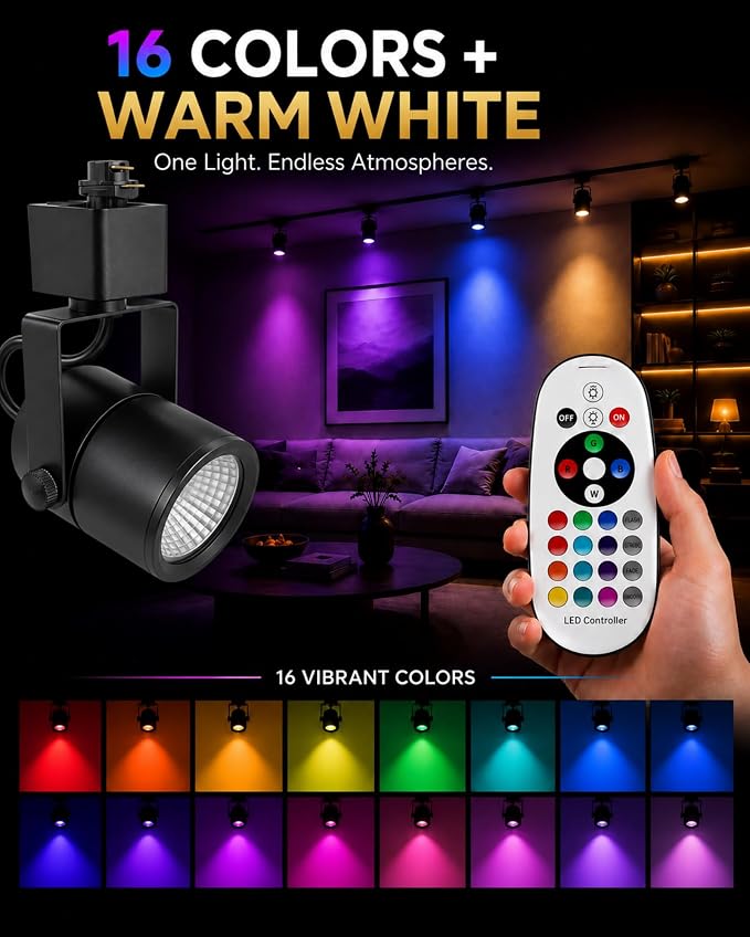 RGBW H Track Lighting Heads with Remote,12 Pack,16 Colors & Warm White | 10W 800LM Flicker-Free CRI 90+ LED Track Lights for Kitchen Living Room Gallery,Black