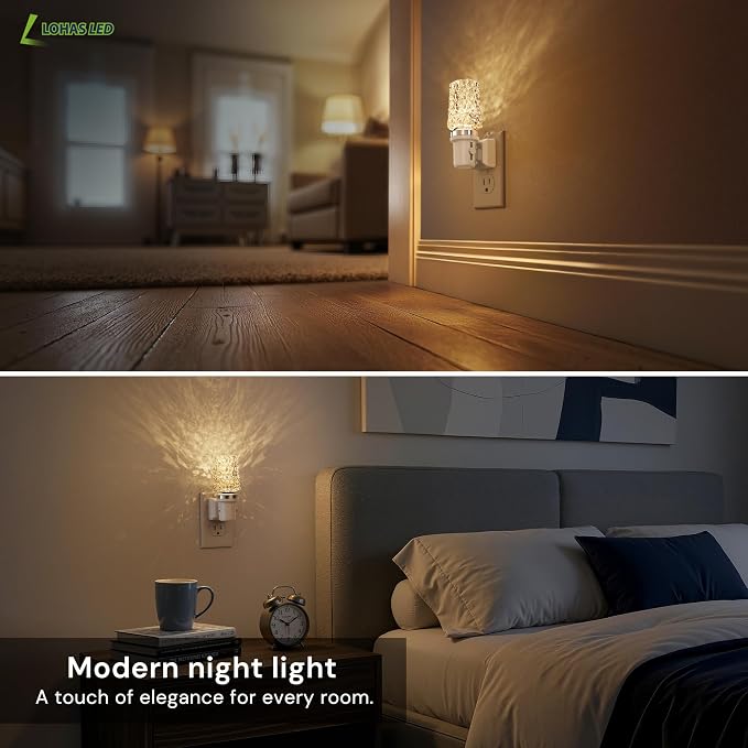 L LOHAS LED Night Light, Dimmable Night Lights Plug into Wall, Light Sensor | Automatic Nightlights Plug in, 3000K LED Acrylic Nightlight, Crystal Decorative, Hallway Bedroom Bathroom [White Base,1 Pack]