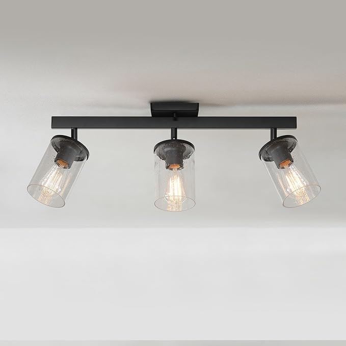 Globe Electric 64000117 24" 3-Light Track Lighting, Matte Black, Seeded Glass, Pivoting Track Heads, Lighting for Kitchen, Bathroom, Bedroom, or Dining Room, Living Room Ceiling Lights, Light Fixture