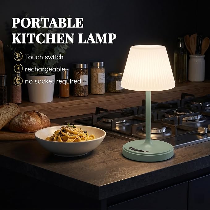 Waterproof Shower Lamp Outdoor Cordless Table Lamp, 3-Color Dimmable -Green | 4000mAh, touch, weighted base, bathroom shower light, patio dinner, RV camping, charge your phones, memory night light