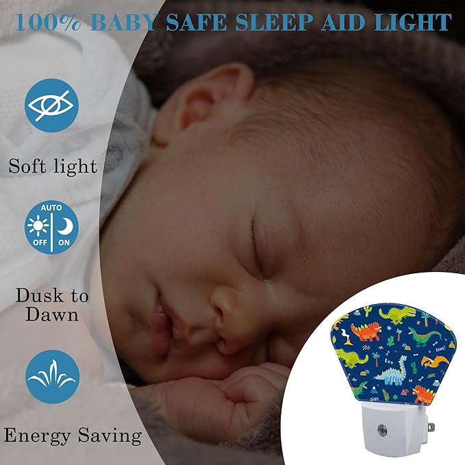 Cute Cartoon Dinosaurs Night Light for Kids, Dinosaurs LED Night Light Plug into Wall with Dusk to Dawn Sensor for Girls Boys Women Men Bedroom, Hallway, Kitchen, Bathroom, Stairs Decor