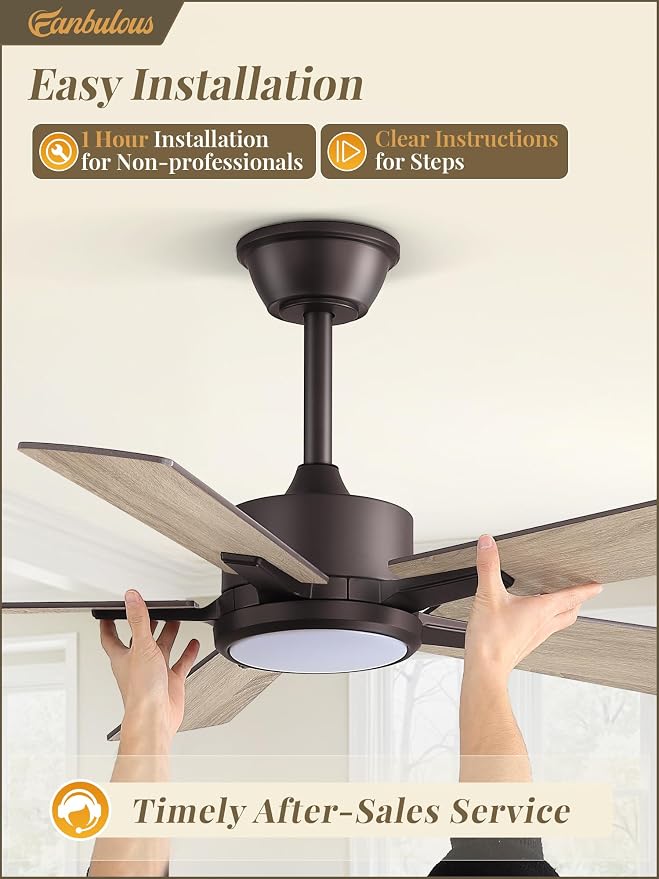 Fanbulous 42 Inch Oil Bronze Ceiling Fan with Light, Remote & APP Control | Stepless CCT & Dimmable Light, 20W LED Ceiling Fans, 6 Speeds, Reversible Quiet DC Motor, for Bedroom Living Room Apartment