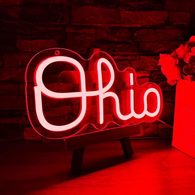 Mutank Ohio Neon Signs for Wall Decor, USB Powered Dimmable Ohio State LED Neon Light, for Home Room Decor Sports Fans Team Wall Decor Club Store Party Man Cave Gifts(12.5 * 6.2 In)