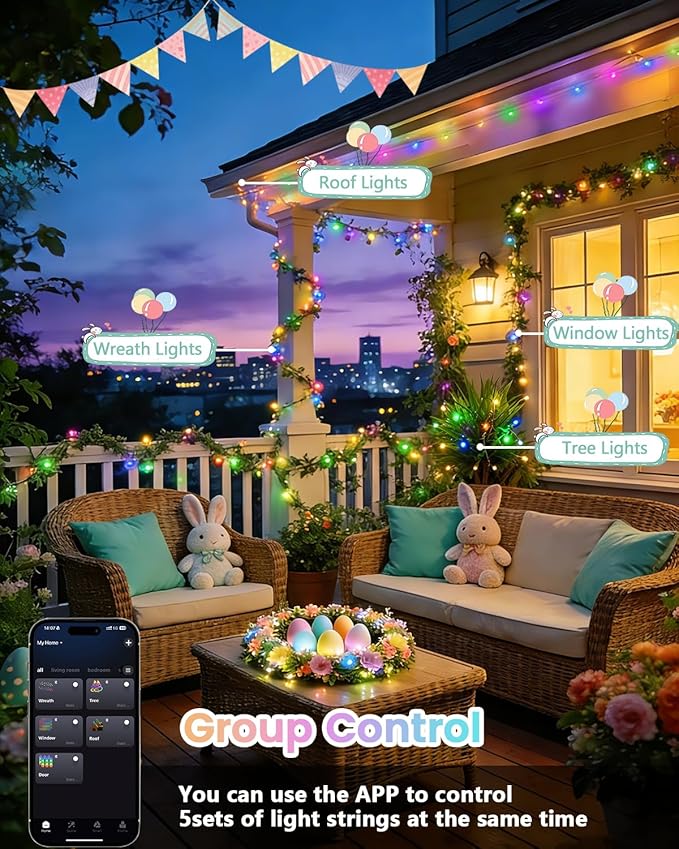 2026 New Smart Color Changing Easter String Lights | 107FT 300LED App Control RGB LED Pastel Lights with Remote & Timer, Waterproof Twinkle Easter Lights Indoor Outdoor for Easter Decor Party