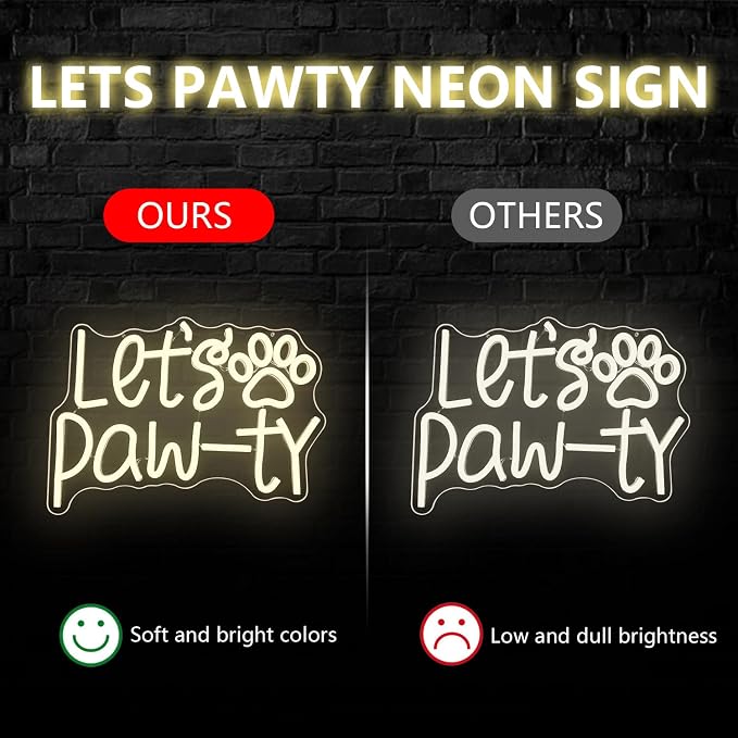 Lets Pawty Neon Sign Party LED Neon Lights Dimmable Cat Dog Party Birthday Neon Lights for Wall Decor Pet LED Signs for Dog Birthday Party Light Up Sign Home Wall Pet Party Decorations