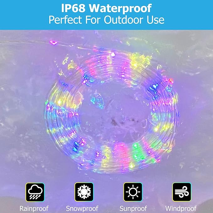 100ft 25 Colors LED Rope Lights, Outdoor IP68 Waterproof Warm White RGB Double Lamp Beads Tube String lights with Dimmable 4 Brightness, Rope Light for Outside, Yard, Deck, Party, Birthday Decorations