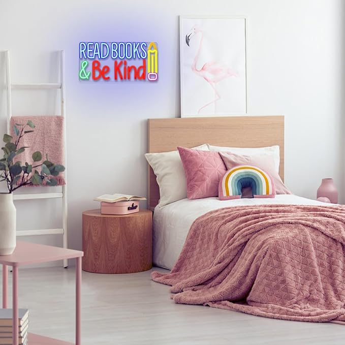 Read Books And Be Kind Neon Sign Pencil Neon Light Student LED Neon Light Colorful Neon Light Up Sign Suitable for Classroom Bookstore Library Museum Study Room (14.1"*7")
