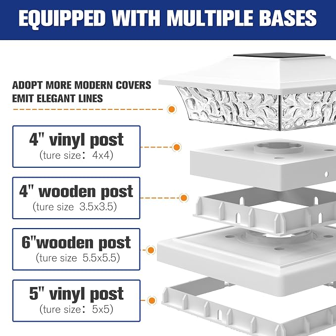 VOLISUN Solar Post Cap Lights, 2 Modes Outdoor Fence Lights (12Pack,White) | Fits 4x4/6x6 wooden & vinyl posts, warm white, waterproof durable ABS shell lens for patio, garden, backyard fence decoration