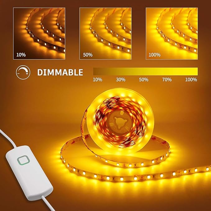 MY BEAUTY LIGHT Led Strip Lights 16.4ft Dimmable Yellow Led Light Strip Flexible Led Tape Lights 12v Under Cabinet Lighting Kits for Home Bedroom Kitchen Bar Party Decor
