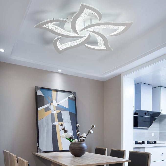 Garwarm 23" Modern Dimmable Flower LED Ceiling Light with Remote, White | Low Profile Flush Mount Ceiling Light Fixture,3000K-6500K with Memory for Bedroom, Living Room, Dining Room, Kitchen, Hallway