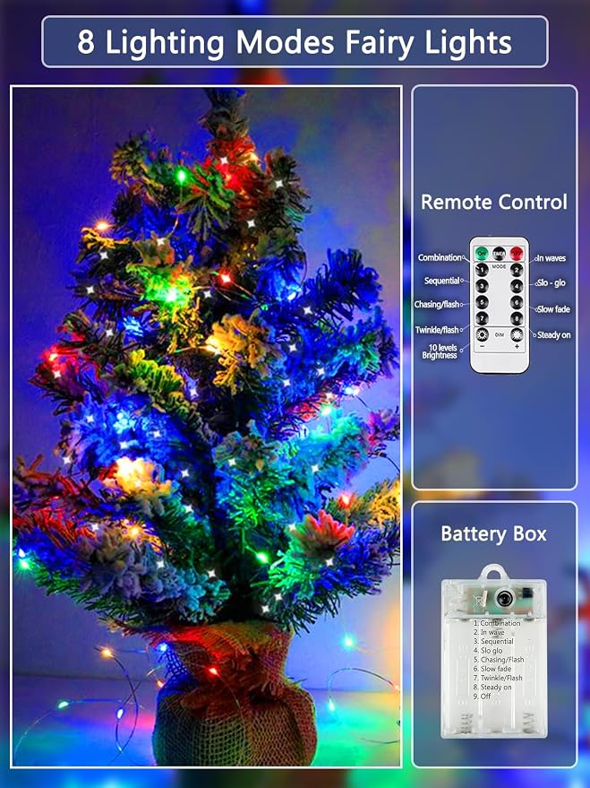 6 Pack Fairy Lights Battery Operated with Remote Twinkle Lights Multicolor | Each 26FT 80LED, 8 Modes, Timer, Waterproof & Cuttable Wire, Christmas String Lights for Party Gatherings Centerpieces Decor