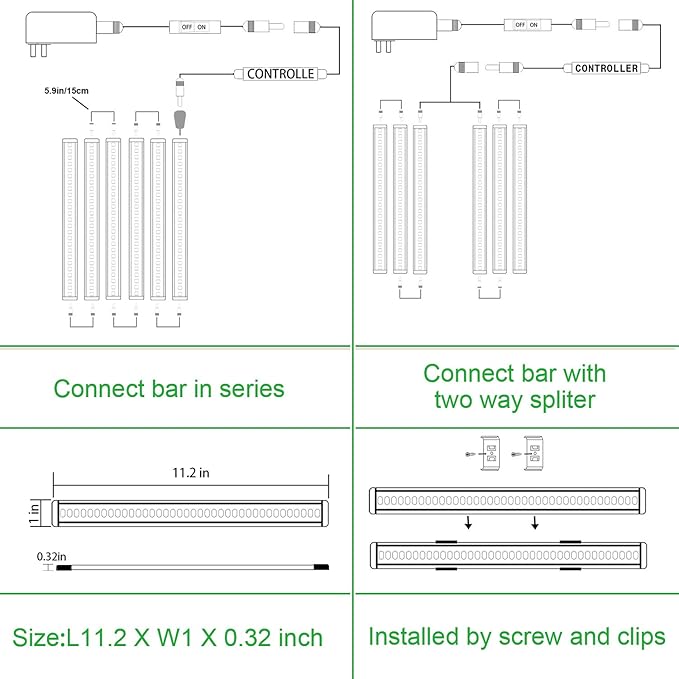 AIBOO LED Under Counter Light Rigid Bar Kit, Plug in Corded 12V LED Under Cabinet Lighting Dimmable with Switch for Counter Shelf Showcase Display Lighting (6 Panels,Daylight White) (Pack of 2)