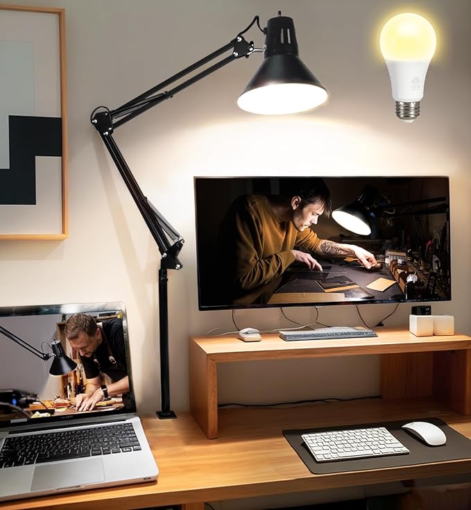 Black Desk Lamp with Clamp, Extra-Tall Adjustable Metal Swing Arm, 3000K | Manicurist Table Lamp for Nail Work, Drafting, Sewing, Crafting, College Dorm and Home Office, A19 Bulb Included