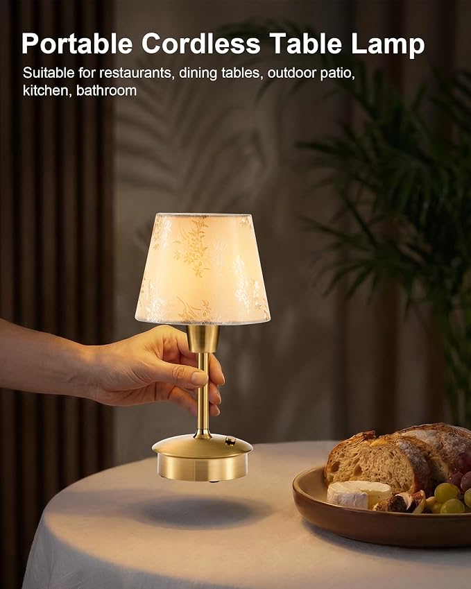 UMEXUS 2 Pack 9.8'' Small Cordless Table Lamp, Battery Operated Touch Lamps | Rechargeable 5200mAh Warm Light for Restaurant, Dimmable Portable Night Light for Bedside Dining Kitchen Outdoor, Champagne