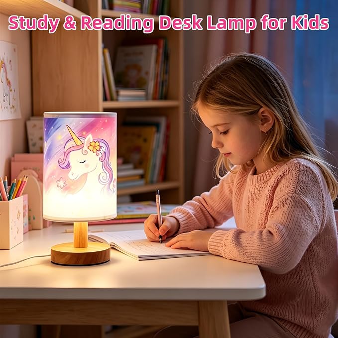 Unicorn Kids Bedside Table Lamp for Girls Bedroom 3 Color Dimmable Eye Caring LED Nightstand Lamp,Kids Night Light with LED Bulb,Cute Unicorn Room Decor Desk Lamp,Perfect Birthday Gifts for Girls