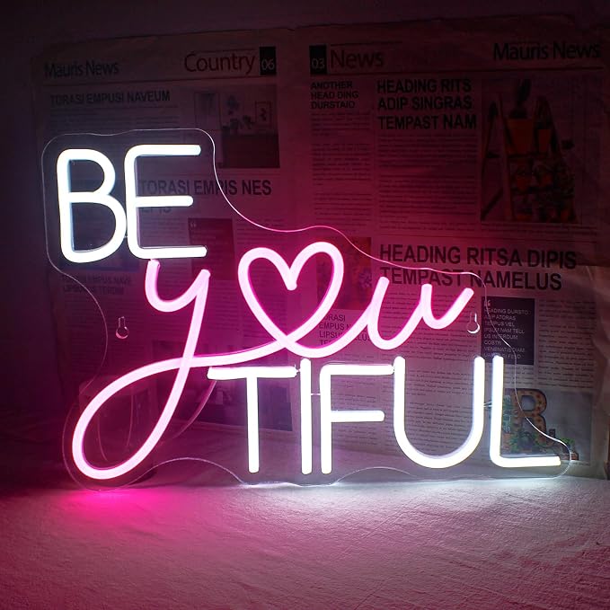 Horseneon Be You Tiful Neon Beautiful Led Sign, Beyoutiful Neon Signs for Wall Decor, Beautiful Neon Lights Signs for Nails Salon, Beauty Eyelash, Hair Salon Studio, Home Decor, Beauty Room