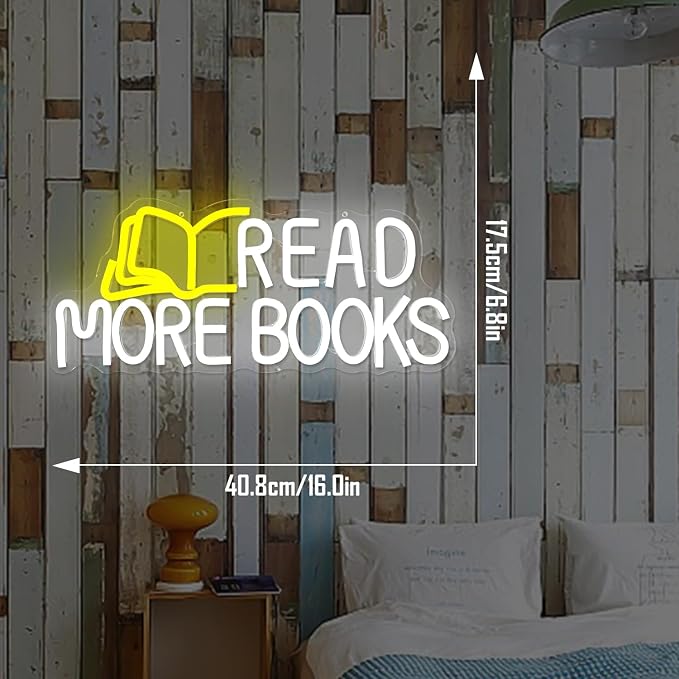 Read More Books Neon Sign Read Neon Light for Classroom Dimmable Led Light Up Sign for Bedroom Bookstore Reading Room Library Museum Study Room Decorations
