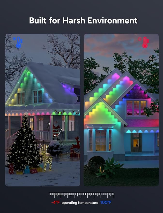 Permanent Outdoor Lights, 100ft with 60 LEDs Smart RGB, 68+ Scene Modes IP66 Waterproof, Alexa/Google Assistant Compatible Holiday Lighting for Christmas Halloween Patio Decor