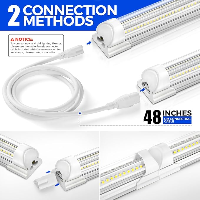 Barrina LED Shop Lights, 8FT 100W 15000LM 6500K, Super Bright White, V Shape, Clear Cover, High Output, Linkable, T8 LED Tube Light, for Garage 8 Foot with Plug (Pack of 4)